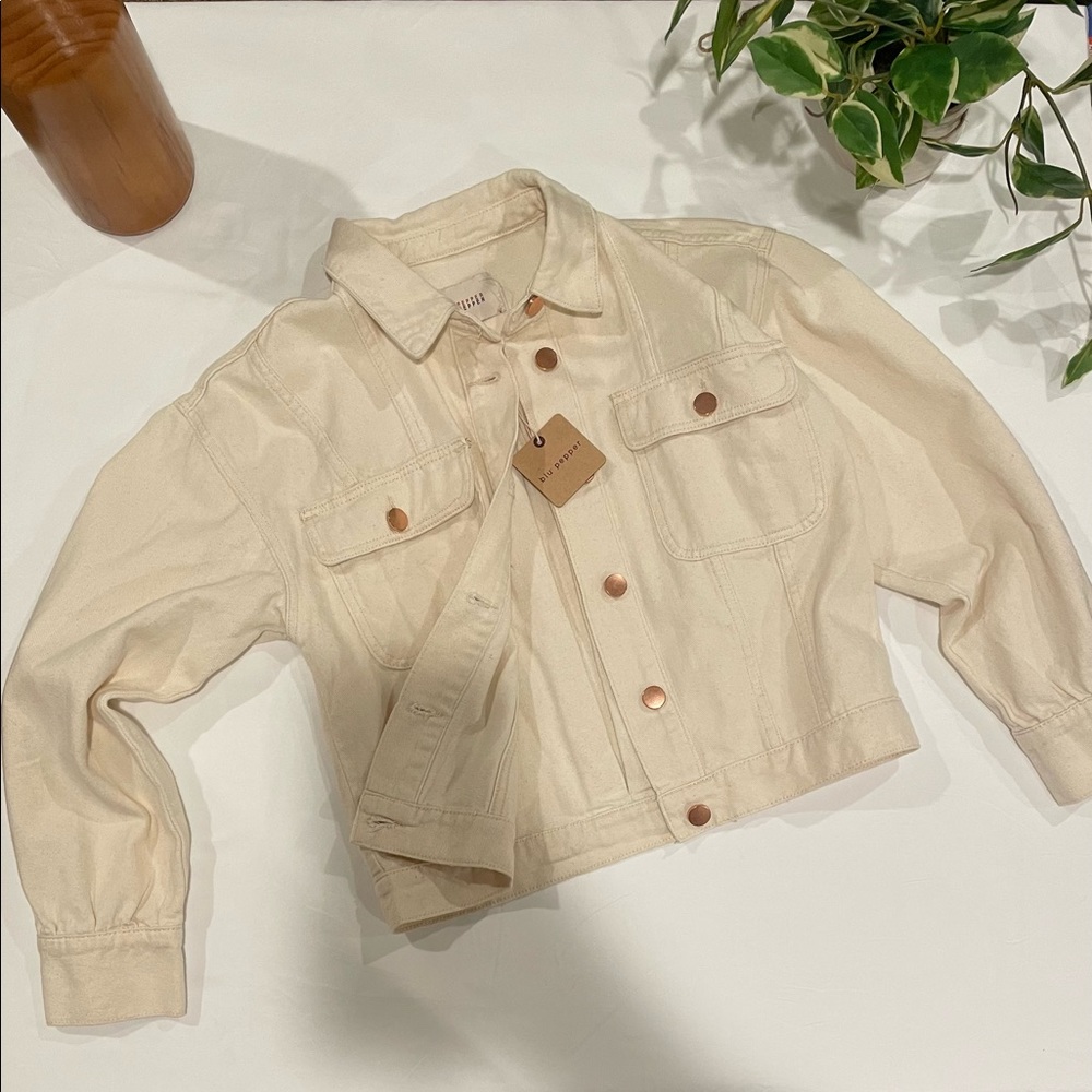 COPY - Blu Pepper cream and Rose Gold Denim Jacket size S